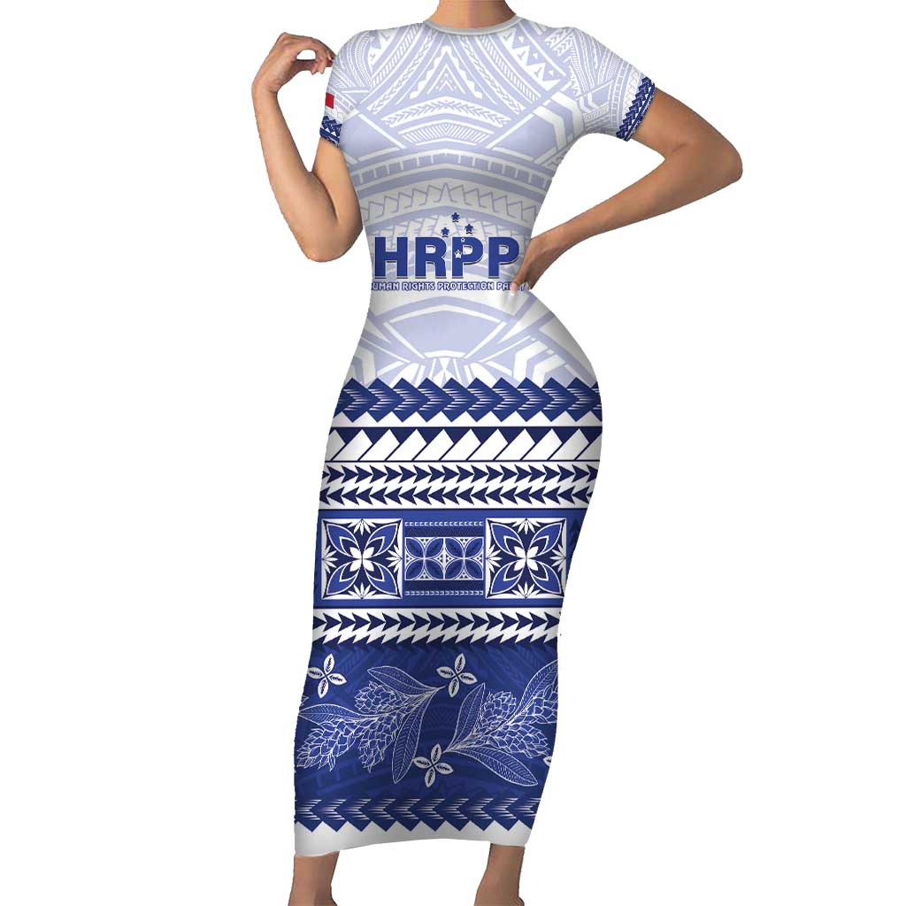 Personalised HRPP Samoa Siapo Family Matching Short Sleeve Bodycon Dress and Hawaiian Shirt Teuila Flowers Samoan Pattern LT14 Mom's Dress White - Polynesian Pride