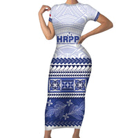 Personalised HRPP Samoa Siapo Family Matching Short Sleeve Bodycon Dress and Hawaiian Shirt Teuila Flowers Samoan Pattern LT14 Mom's Dress White - Polynesian Pride