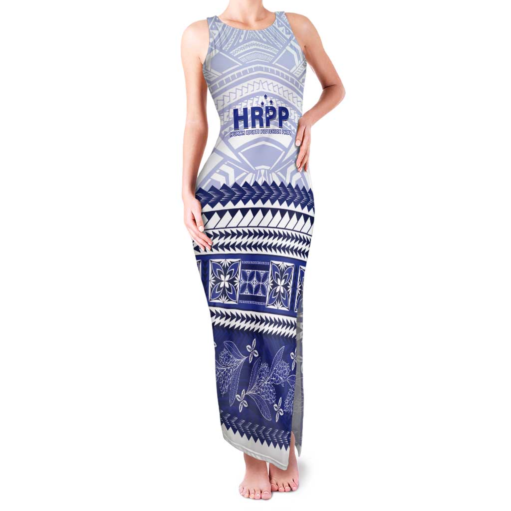 Personalised HRPP Samoa Siapo Tank Maxi Dress Teuila Flowers Samoan Pattern LT14 Women White - Polynesian Pride