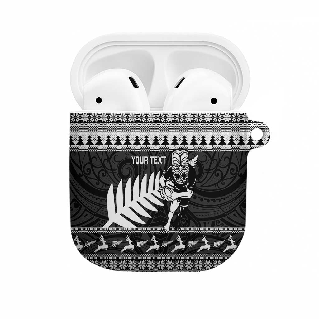 New Zealand Christmas Rugby Personalised AirPods Case Meri Kirihimete All Black Maori LT14 Black - Polynesian Pride