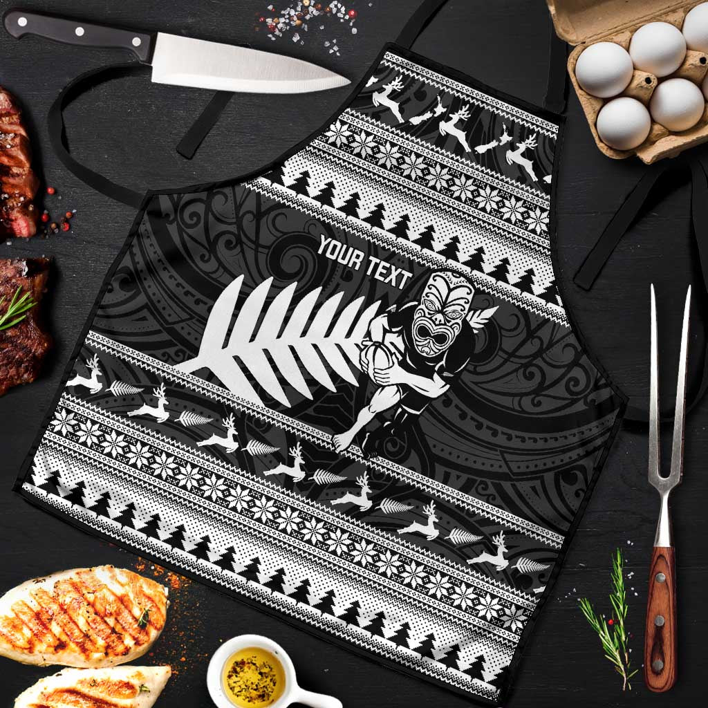 New Zealand Christmas Rugby Personalised Apron Meri Kirihimete All Black Maori LT14 Black - Polynesian Pride
