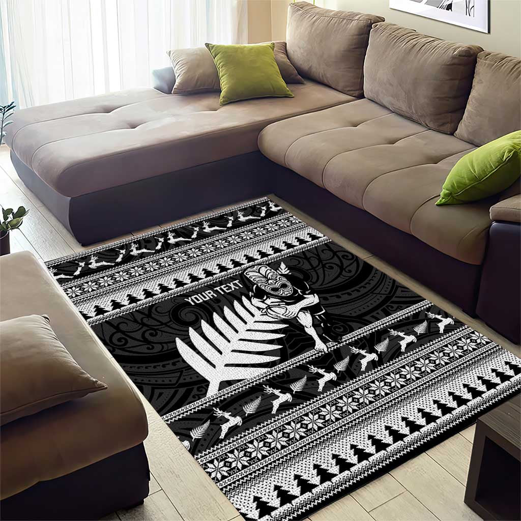 New Zealand Christmas Rugby Personalised Area Rug Meri Kirihimete All Black Maori - Polynesian Pride