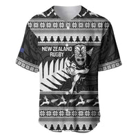 New Zealand Christmas Rugby Personalised Baseball Jersey Meri Kirihimete All Black Maori LT14 Black - Polynesian Pride