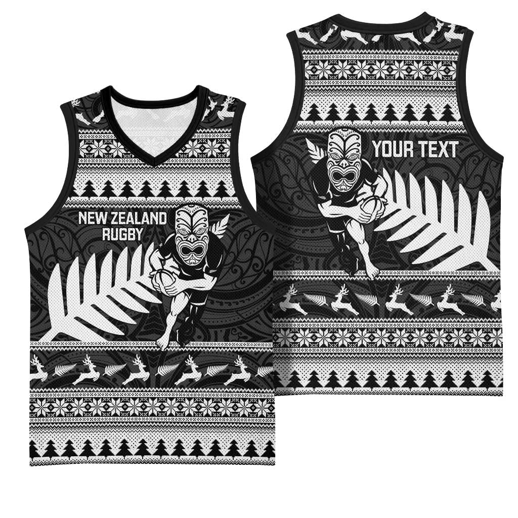 New Zealand Christmas Rugby Personalised Basketball Jersey Meri Kirihimete All Black Maori LT14 - Polynesian Pride