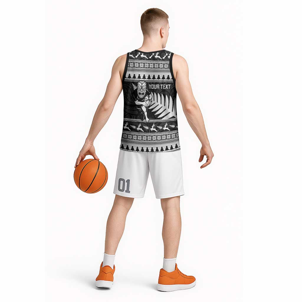 New Zealand Christmas Rugby Personalised Basketball Jersey Meri Kirihimete All Black Maori LT14 - Polynesian Pride