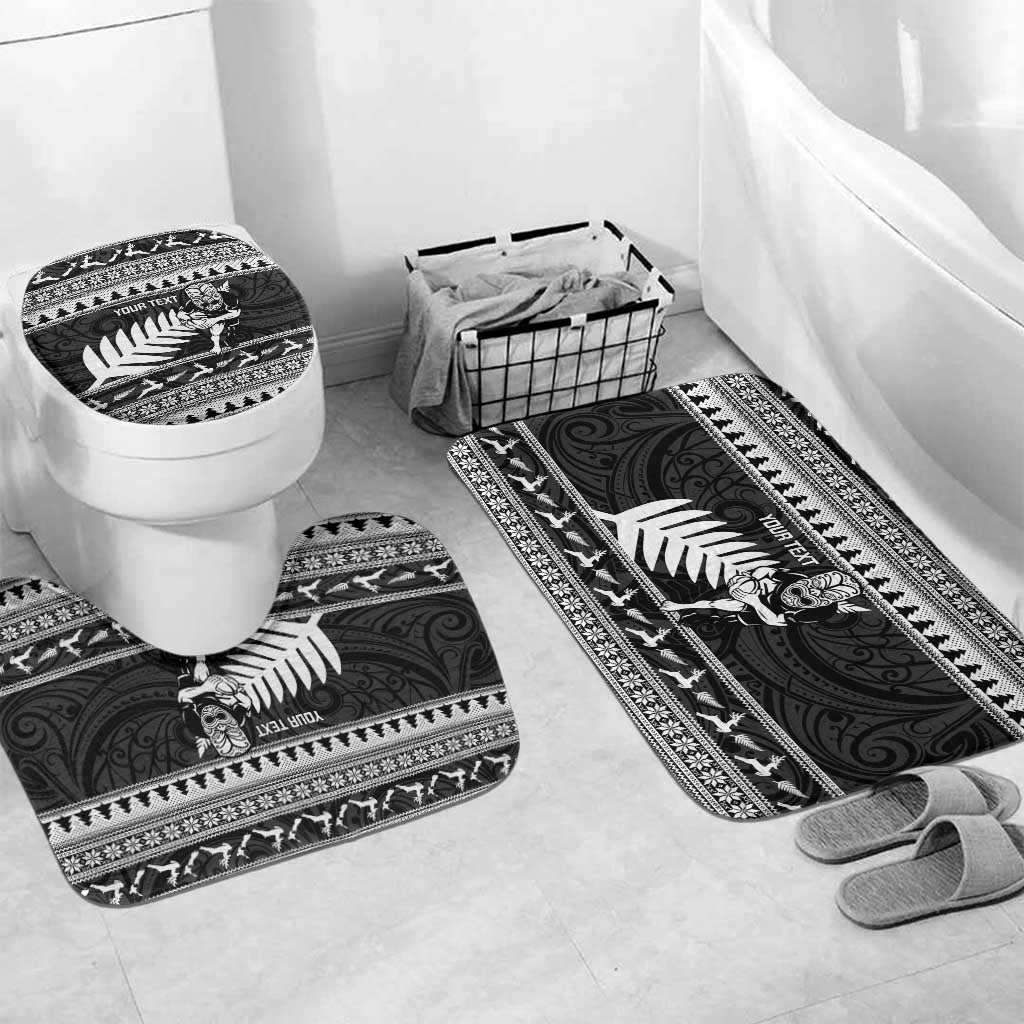 New Zealand Christmas Rugby Personalised Bathroom Set Meri Kirihimete All Black Maori LT14 Mat Set Only (3 pcs) One Size Black - Polynesian Pride