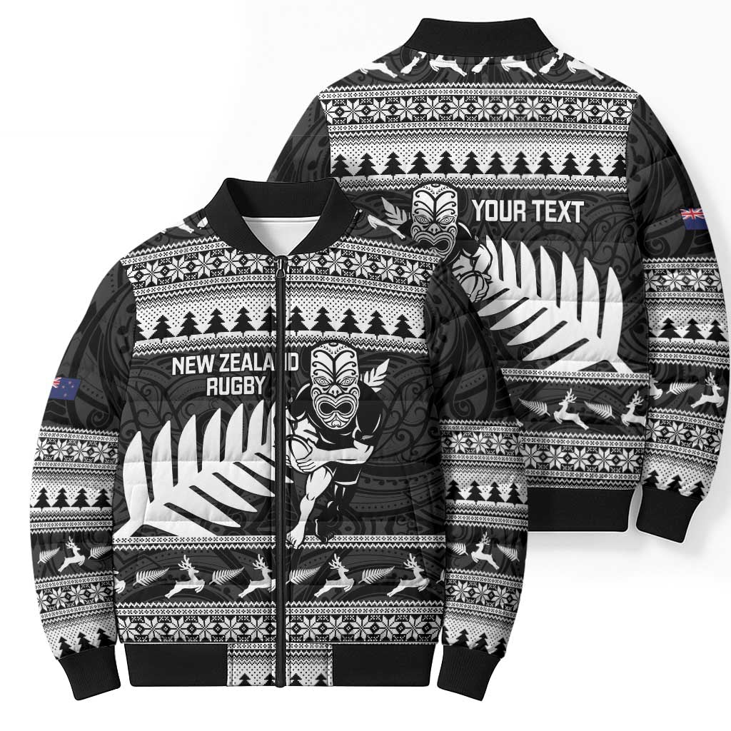 New Zealand Christmas Rugby Personalised Bomber Puffer Jacket Meri Kirihimete All Black Maori LT14 - Polynesian Pride