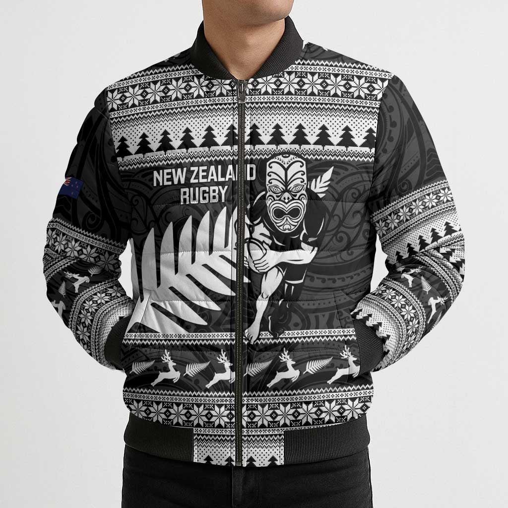 New Zealand Christmas Rugby Personalised Bomber Puffer Jacket Meri Kirihimete All Black Maori LT14 - Polynesian Pride