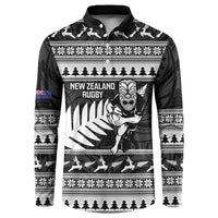 New Zealand Christmas Rugby Personalised Button Sweatshirt Meri Kirihimete All Black Maori LT14 Black - Polynesian Pride