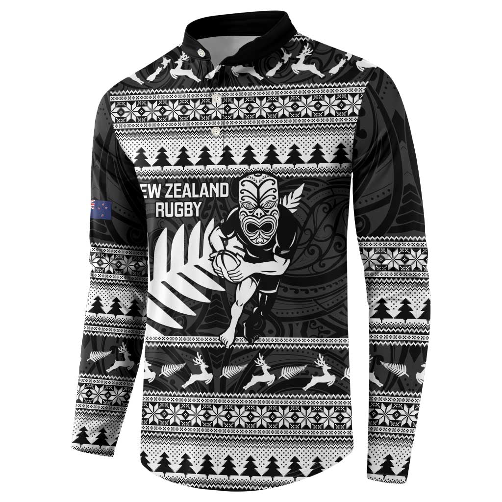 New Zealand Christmas Rugby Personalised Button Sweatshirt Meri Kirihimete All Black Maori LT14 - Polynesian Pride