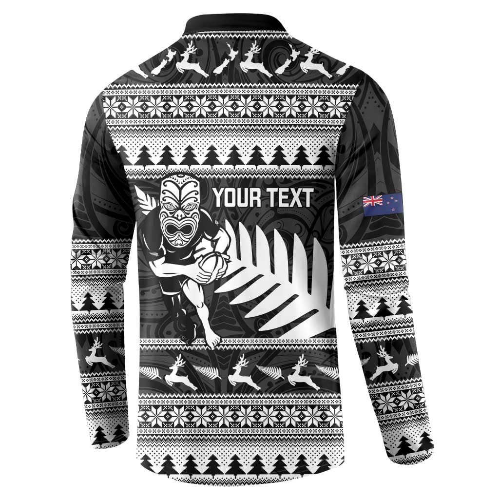 New Zealand Christmas Rugby Personalised Button Sweatshirt Meri Kirihimete All Black Maori LT14 - Polynesian Pride