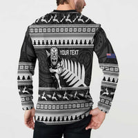 New Zealand Christmas Rugby Personalised Button Sweatshirt Meri Kirihimete All Black Maori LT14 - Polynesian Pride