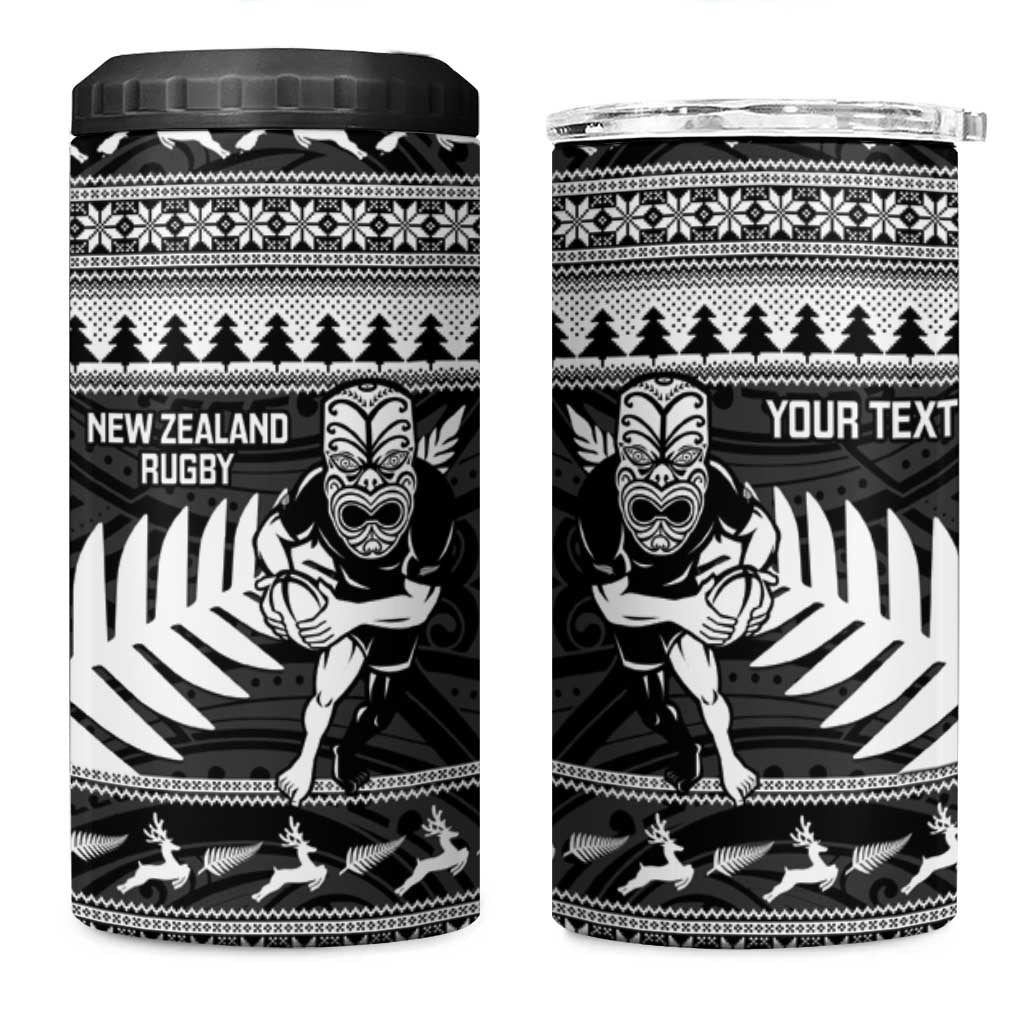New Zealand Christmas Rugby Personalised 4 in 1 Can Cooler Tumbler Meri Kirihimete All Black Maori LT14 One Size: 16 oz Black - Polynesian Pride