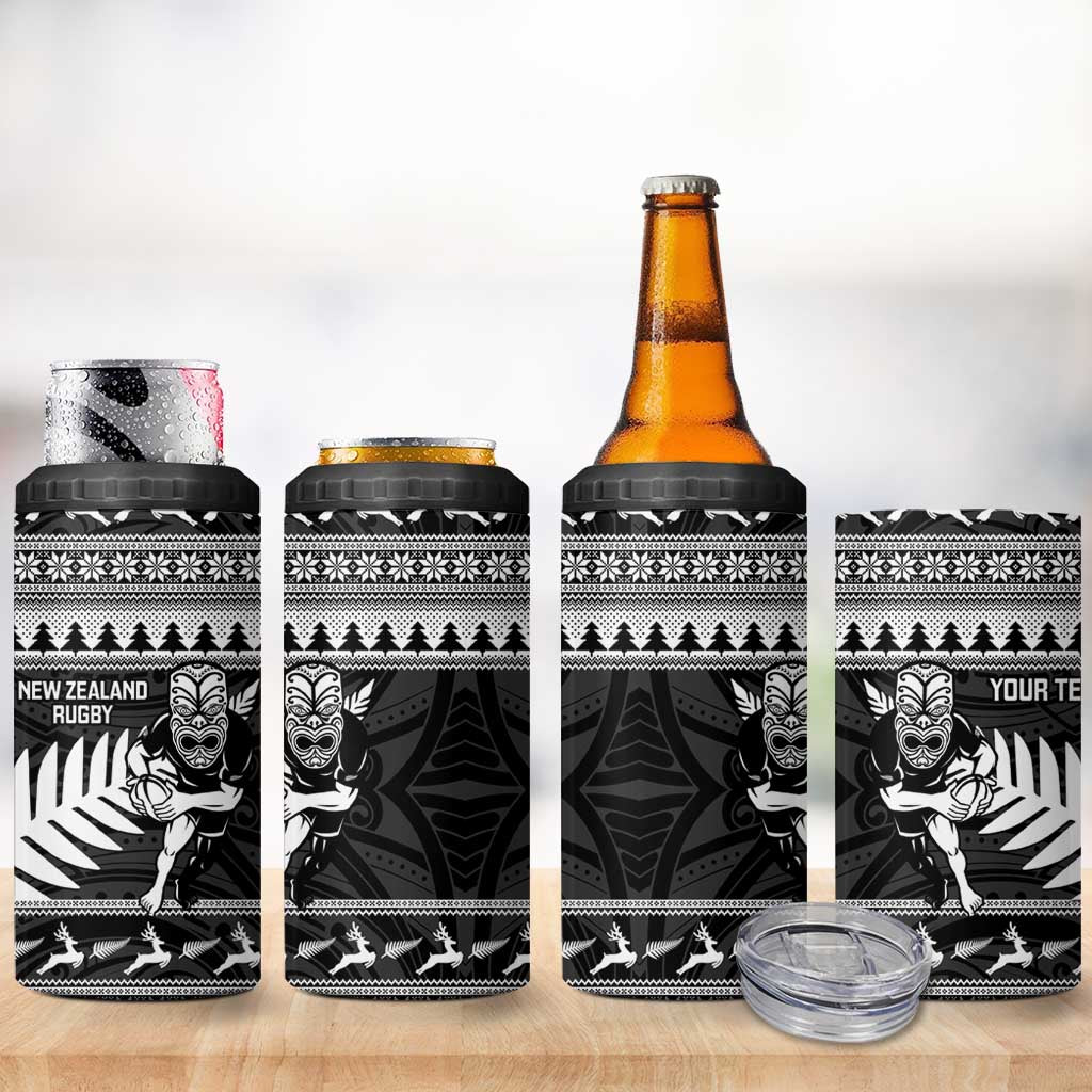 New Zealand Christmas Rugby Personalised 4 in 1 Can Cooler Tumbler Meri Kirihimete All Black Maori LT14 - Polynesian Pride