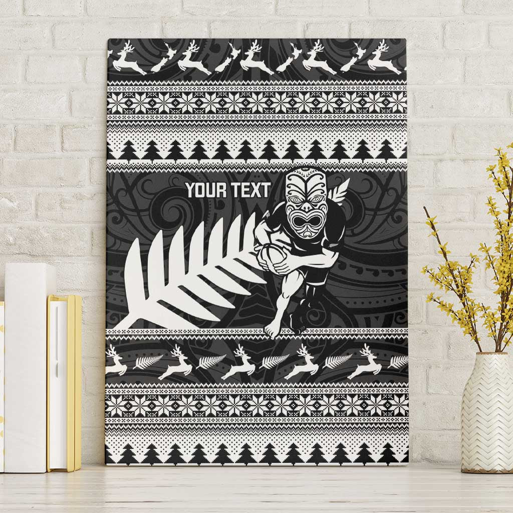 New Zealand Christmas Rugby Personalised Canvas Wall Art Meri Kirihimete All Black Maori LT14 Without Frame Black - Polynesian Pride