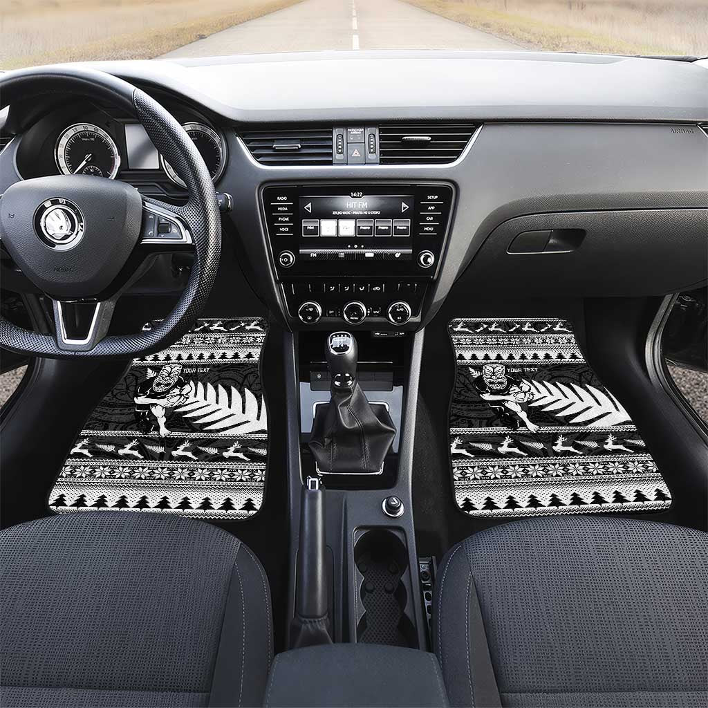 New Zealand Christmas Rugby Personalised Car Mats Meri Kirihimete All Black Maori LT14 Set 2pcs - Front Black - Polynesian Pride