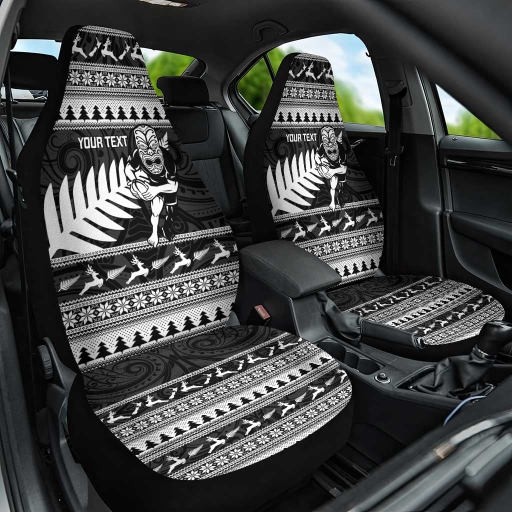 New Zealand Christmas Rugby Personalised Car Seat Cover Meri Kirihimete All Black Maori LT14 One Size Black - Polynesian Pride