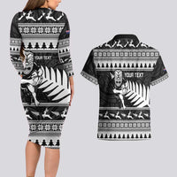 New Zealand Christmas Rugby Personalised Couples Matching Long Sleeve Bodycon Dress and Hawaiian Shirt Meri Kirihimete All Black Maori LT14 - Polynesian Pride