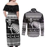 New Zealand Christmas Rugby Personalised Couples Matching Off Shoulder Maxi Dress and Long Sleeve Button Shirt Meri Kirihimete All Black Maori LT14 - Polynesian Pride