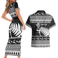 New Zealand Christmas Rugby Personalised Couples Matching Short Sleeve Bodycon Dress and Hawaiian Shirt Meri Kirihimete All Black Maori LT14 - Polynesian Pride