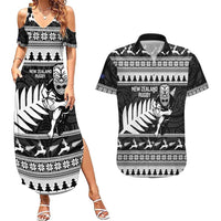 New Zealand Christmas Rugby Personalised Couples Matching Summer Maxi Dress and Hawaiian Shirt Meri Kirihimete All Black Maori LT14 Black - Polynesian Pride