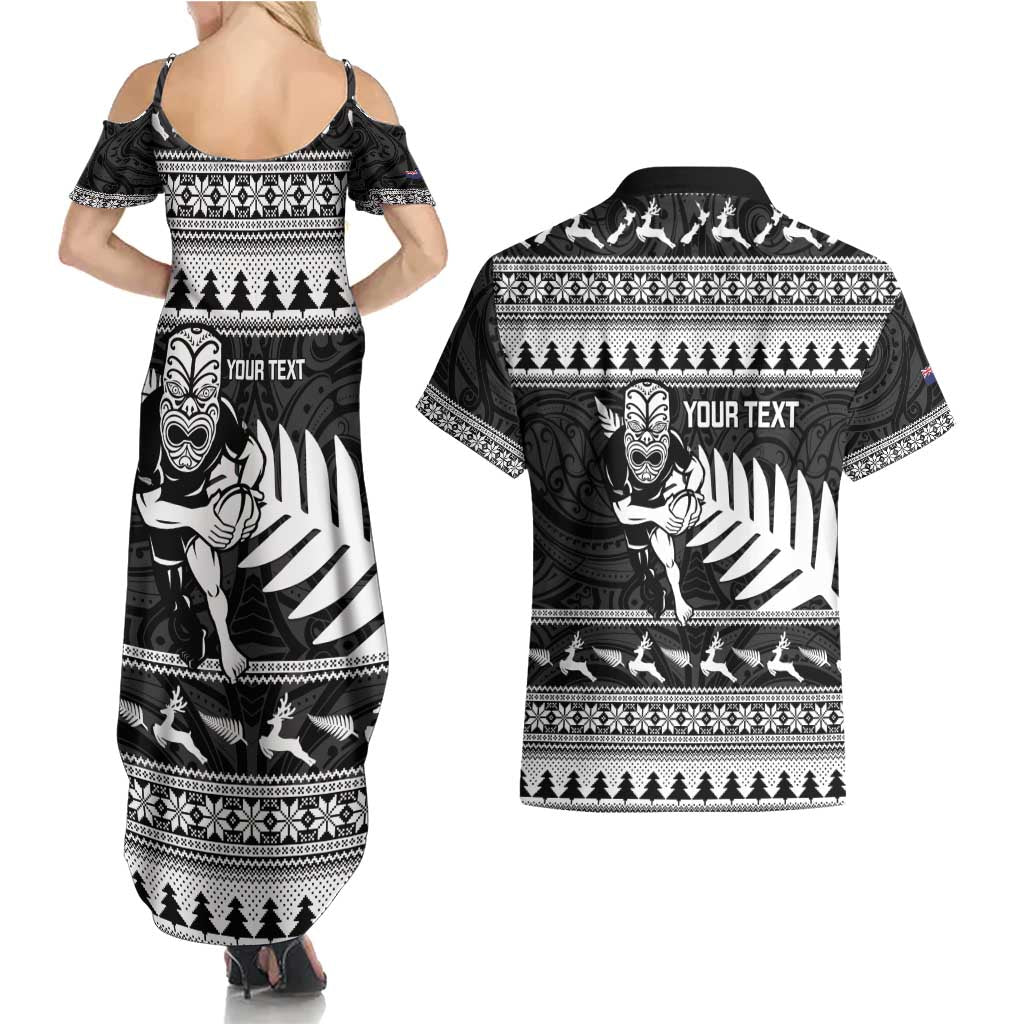 New Zealand Christmas Rugby Personalised Couples Matching Summer Maxi Dress and Hawaiian Shirt Meri Kirihimete All Black Maori LT14 - Polynesian Pride