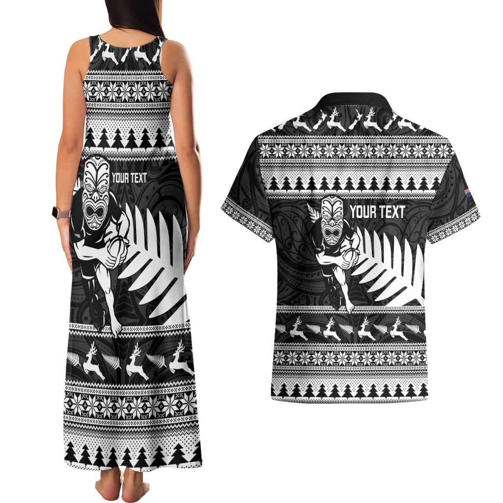 New Zealand Christmas Rugby Personalised Couples Matching Tank Maxi Dress and Hawaiian Shirt Meri Kirihimete All Black Maori LT14 - Polynesian Pride