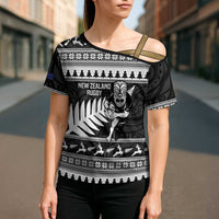 New Zealand Christmas Rugby Personalised Cross Shoulder Shirt Meri Kirihimete All Black Maori LT14 - Polynesian Pride