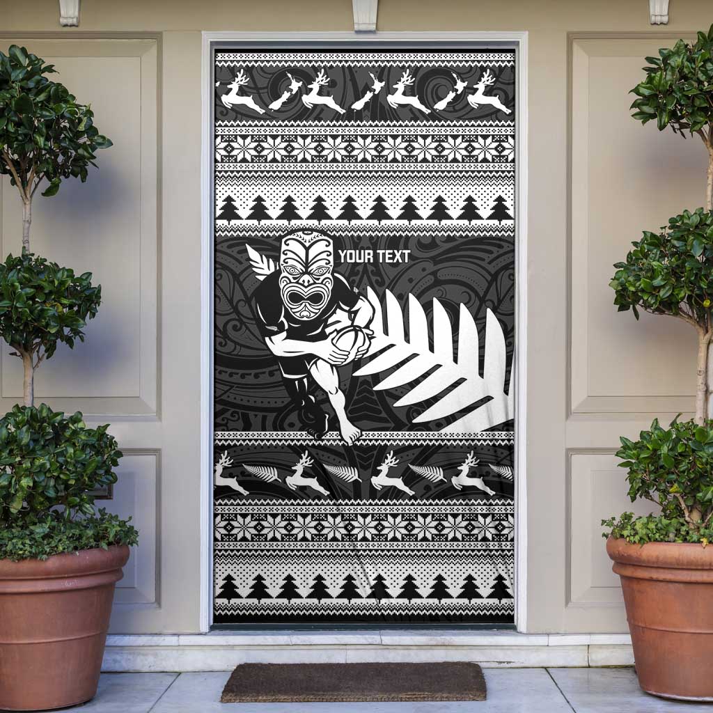 New Zealand Christmas Rugby Personalised Door Cover Meri Kirihimete All Black Maori LT14 Black - Polynesian Pride