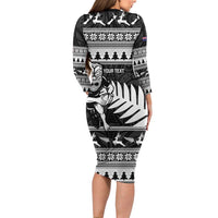 New Zealand Christmas Rugby Personalised Family Matching Long Sleeve Bodycon Dress and Hawaiian Shirt Meri Kirihimete All Black Maori LT14 - Polynesian Pride