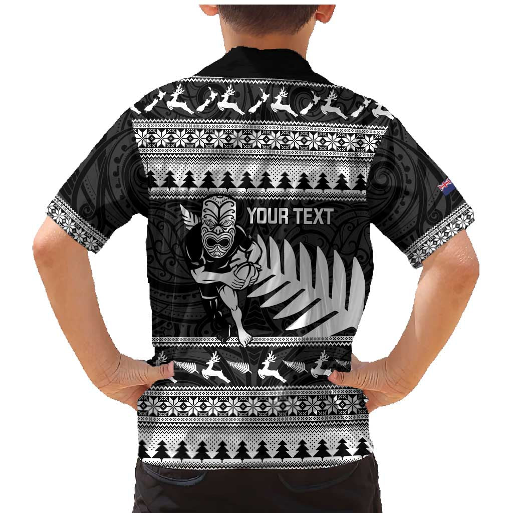 New Zealand Christmas Rugby Personalised Family Matching Mermaid Dress and Hawaiian Shirt Meri Kirihimete All Black Maori LT14 - Polynesian Pride