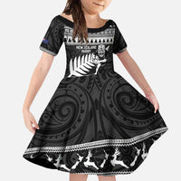 New Zealand Christmas Rugby Personalised Family Matching Mermaid Dress and Hawaiian Shirt Meri Kirihimete All Black Maori LT14 Daughter's Dress Black - Polynesian Pride