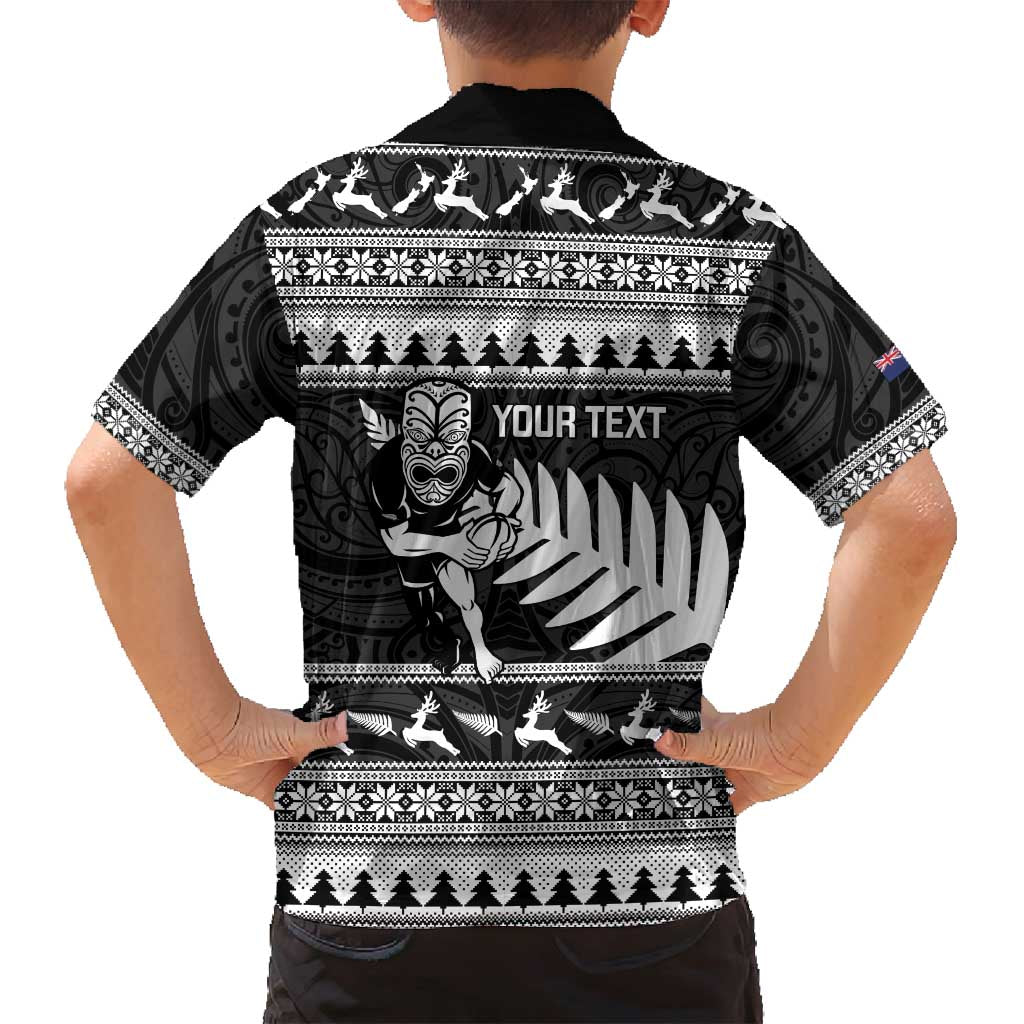New Zealand Christmas Rugby Personalised Family Matching Off Shoulder Maxi Dress and Hawaiian Shirt Meri Kirihimete All Black Maori LT14 - Polynesian Pride