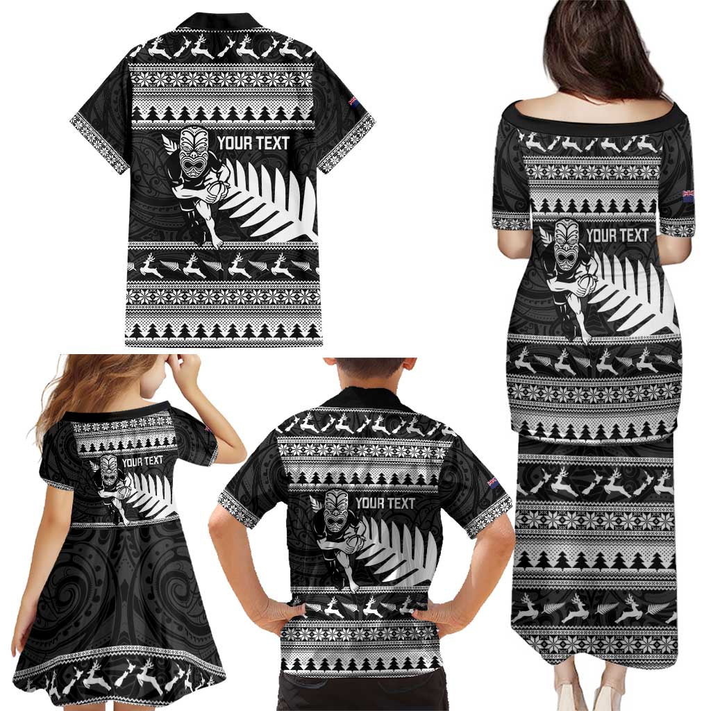 New Zealand Christmas Rugby Personalised Family Matching Puletasi and Hawaiian Shirt Meri Kirihimete All Black Maori LT14 - Polynesian Pride