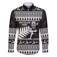 New Zealand Christmas Rugby Personalised Family Matching Short Sleeve Bodycon Dress and Hawaiian Shirt Meri Kirihimete All Black Maori LT14 Dad's Shirt - Long Sleeve Black - Polynesian Pride