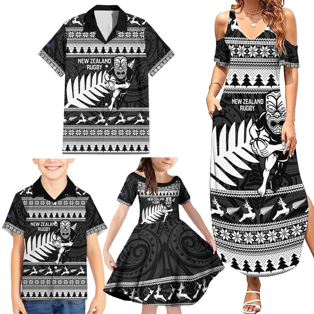 New Zealand Christmas Rugby Personalised Family Matching Summer Maxi Dress and Hawaiian Shirt Meri Kirihimete All Black Maori LT14 - Polynesian Pride
