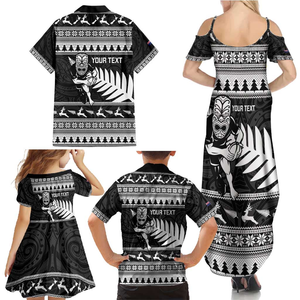 New Zealand Christmas Rugby Personalised Family Matching Summer Maxi Dress and Hawaiian Shirt Meri Kirihimete All Black Maori LT14 - Polynesian Pride