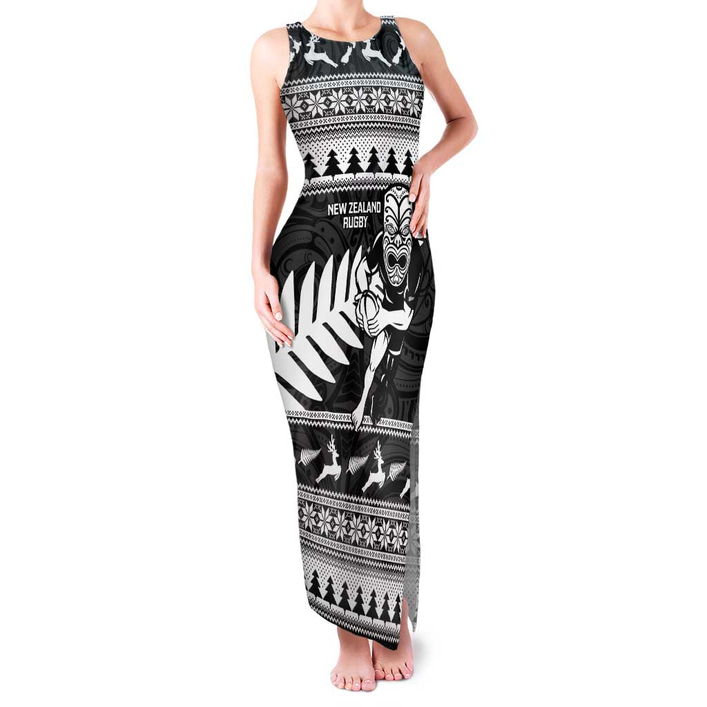 New Zealand Christmas Rugby Personalised Family Matching Tank Maxi Dress and Hawaiian Shirt Meri Kirihimete All Black Maori LT14 Mom's Dress Black - Polynesian Pride