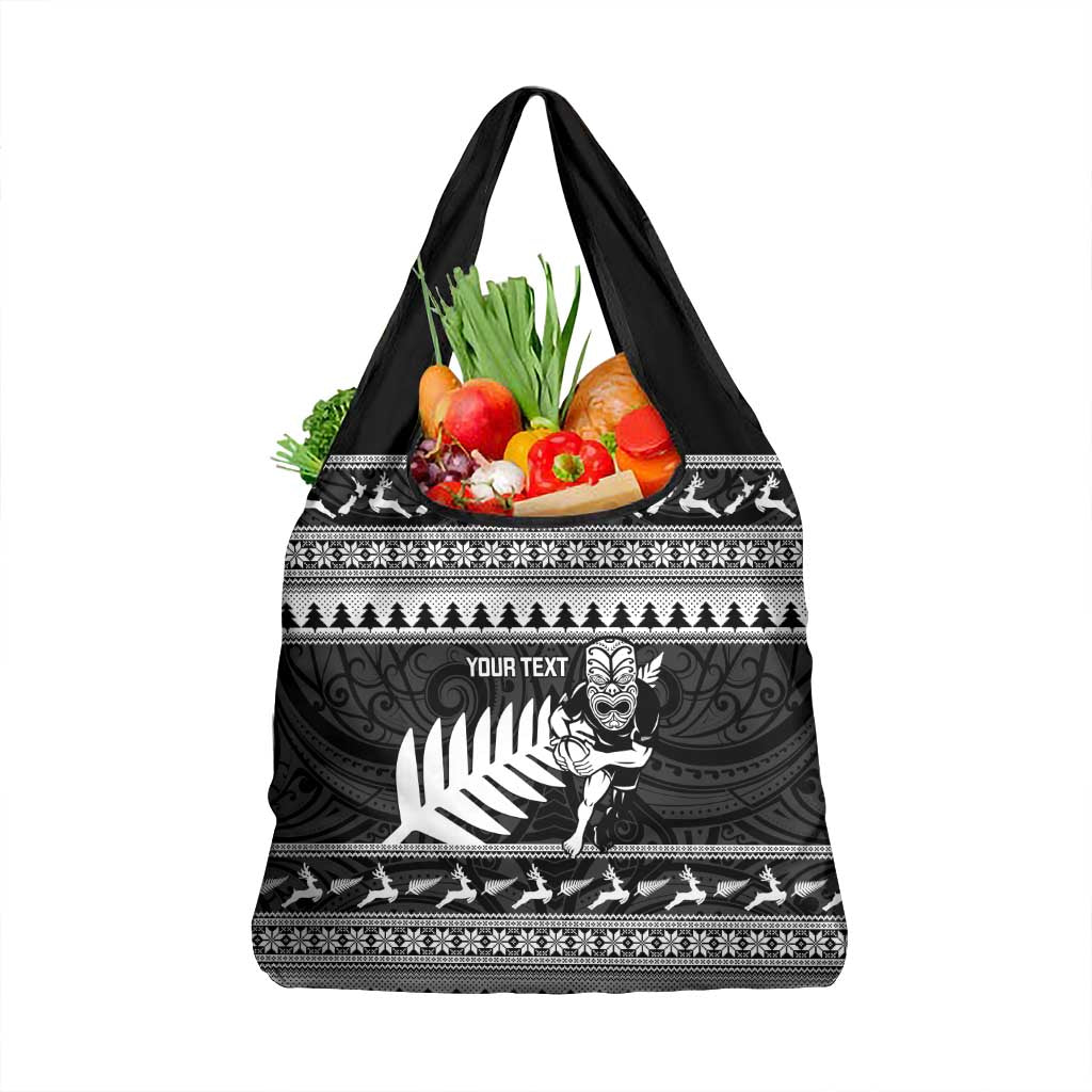 New Zealand Christmas Rugby Personalised Grocery Bag Meri Kirihimete All Black Maori LT14 1-pack One Size Black - Polynesian Pride
