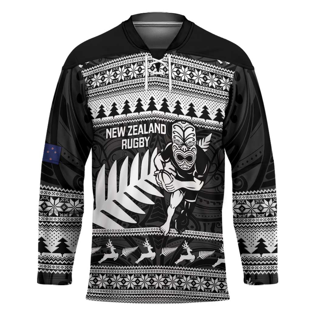 New Zealand Christmas Rugby Personalised Hockey Jersey Meri Kirihimete All Black Maori - Polynesian Pride