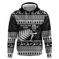 New Zealand Christmas Rugby Personalised Hoodie Meri Kirihimete All Black Maori LT14 Pullover Hoodie Black - Polynesian Pride