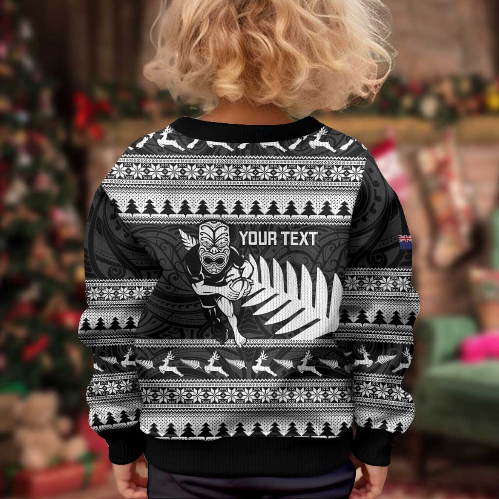 New Zealand Christmas Rugby Personalised Kid Ugly Christmas Sweater Meri Kirihimete All Black Maori LT14 - Polynesian Pride