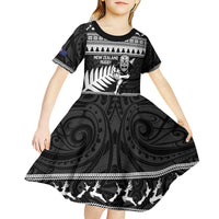 New Zealand Christmas Rugby Personalised Kid Short Sleeve Dress Meri Kirihimete All Black Maori LT14 - Polynesian Pride