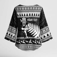 New Zealand Christmas Rugby Personalised Kimono Sleeve Blouse Meri Kirihimete All Black Maori LT14 - Polynesian Pride