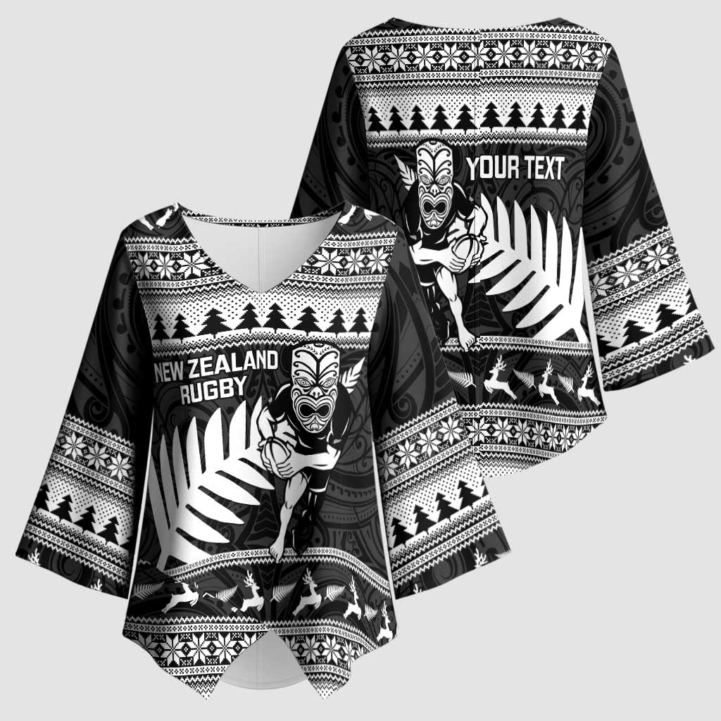 New Zealand Christmas Rugby Personalised Kimono Sleeve Blouse Meri Kirihimete All Black Maori LT14 - Polynesian Pride