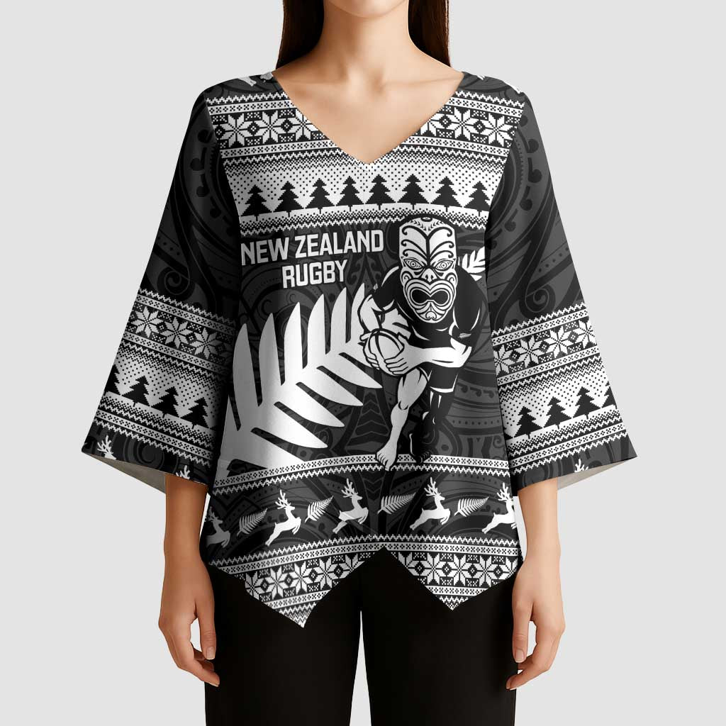 New Zealand Christmas Rugby Personalised Kimono Sleeve Blouse Meri Kirihimete All Black Maori LT14 - Polynesian Pride