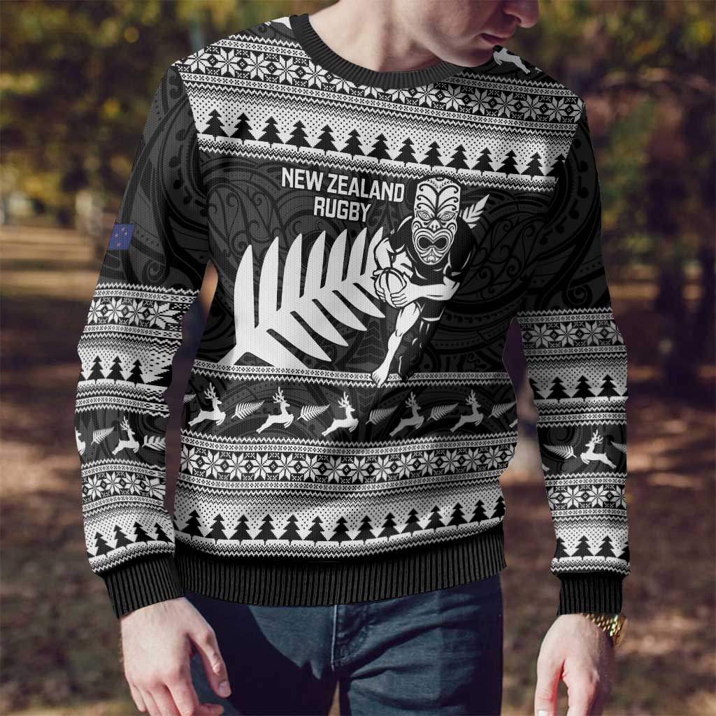 New Zealand Christmas Rugby Personalised Ugly Christmas Sweater Meri Kirihimete All Black Maori LT14 - Polynesian Pride