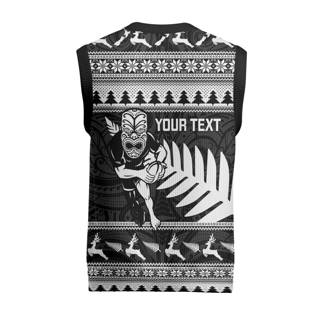 New Zealand Christmas Rugby Personalised Christmas Knitted V-Neck Vest Meri Kirihimete All Black Maori LT14 - Polynesian Pride