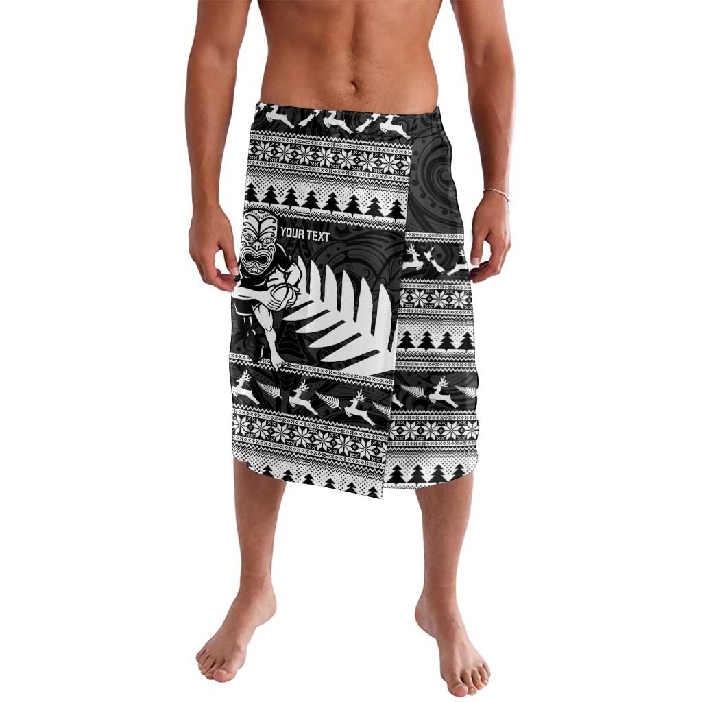 New Zealand Christmas Rugby Personalised Lavalava Meri Kirihimete All Black Maori LT14 Black - Polynesian Pride