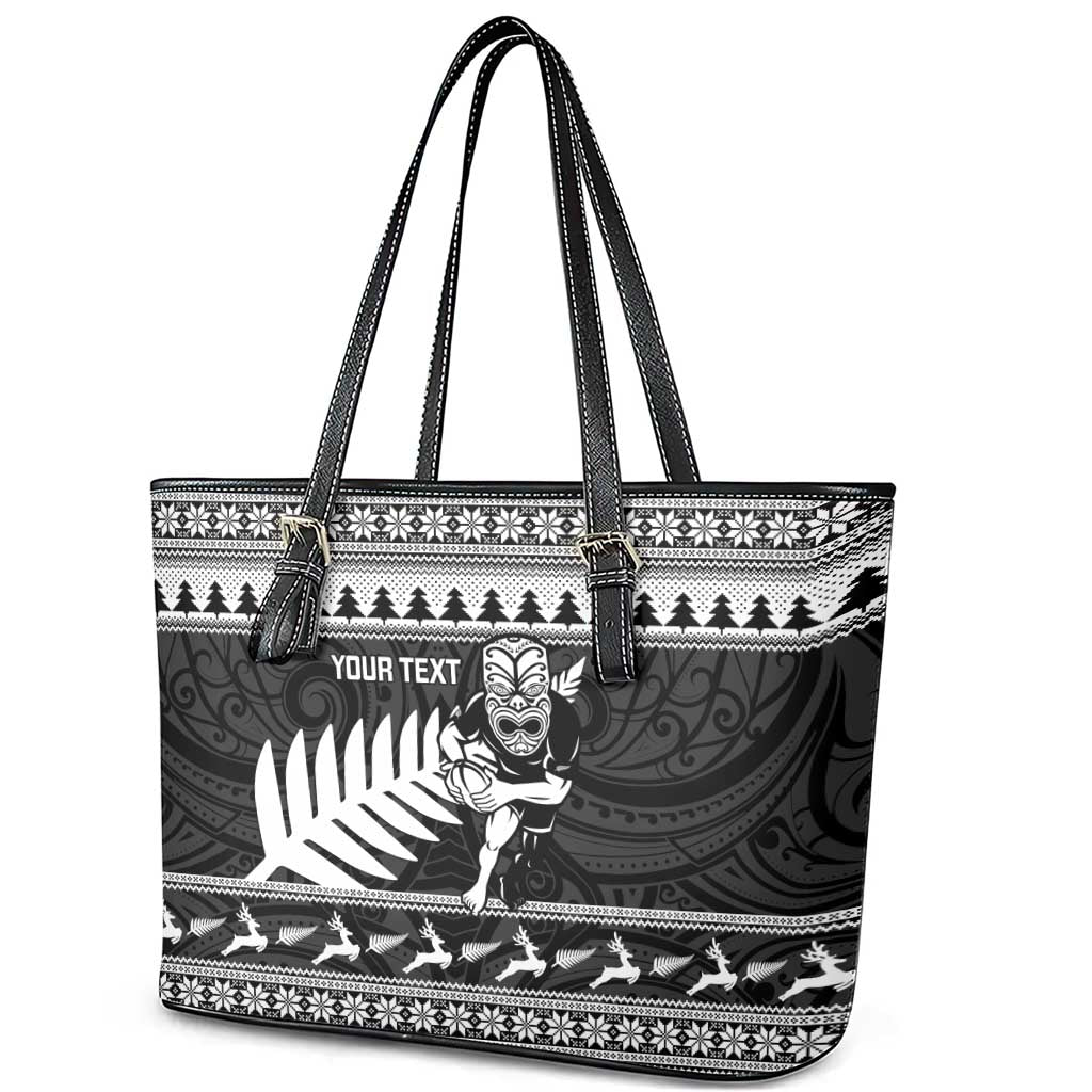 New Zealand Christmas Rugby Personalised Leather Tote Bag Meri Kirihimete All Black Maori LT14 - Polynesian Pride